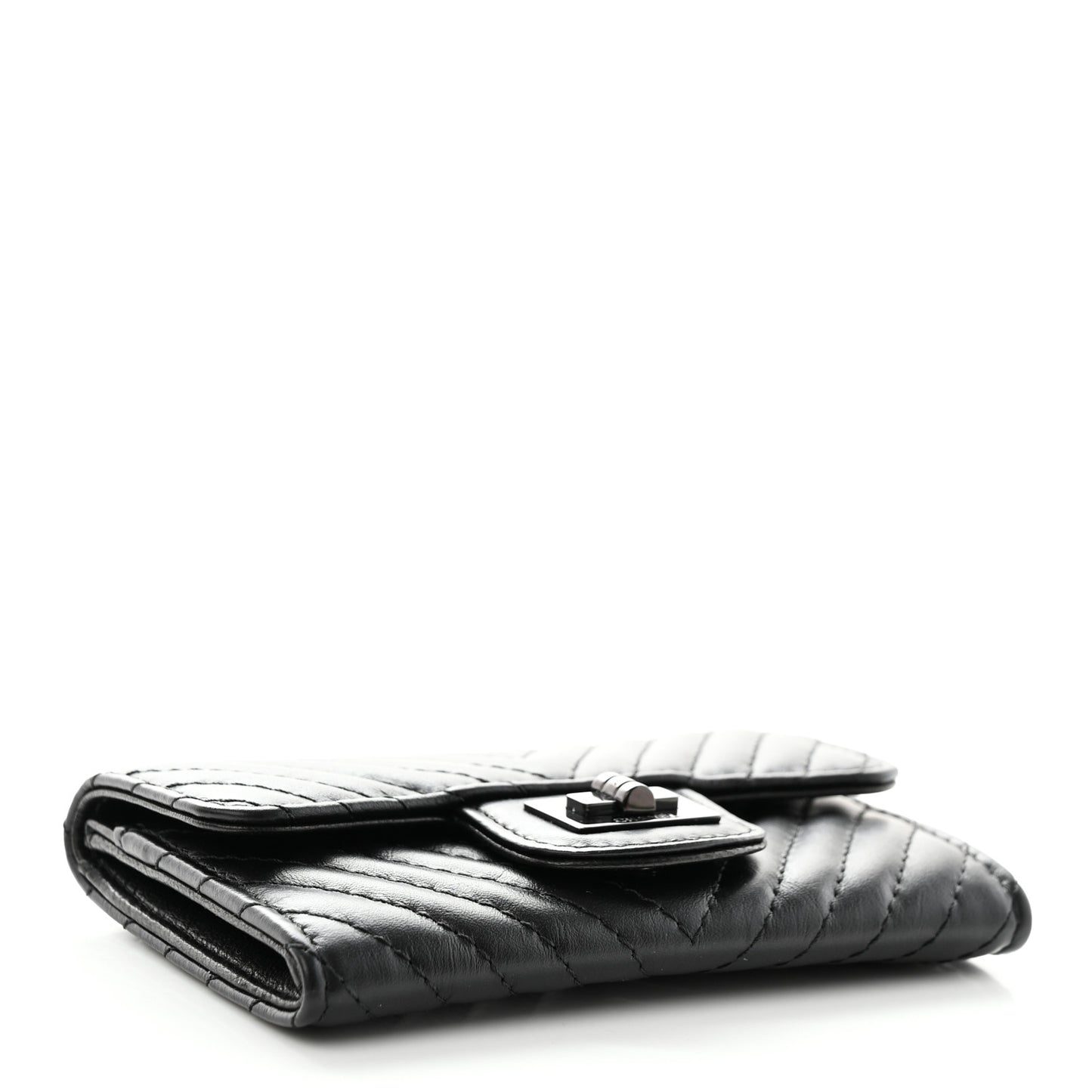 Aged Calfskin Chevron Quilted Reissue Flap Card Holder So Black
