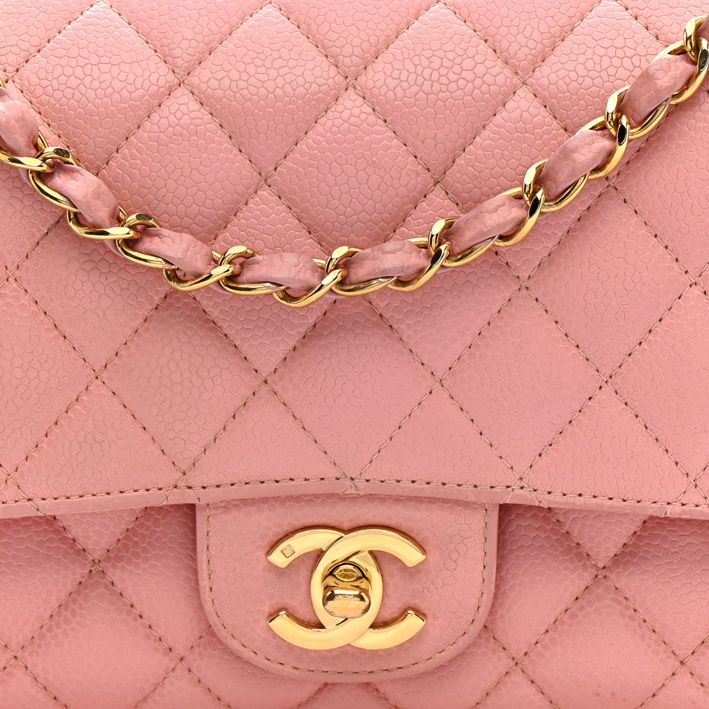 Caviar Quilted Medium Double Flap Pink