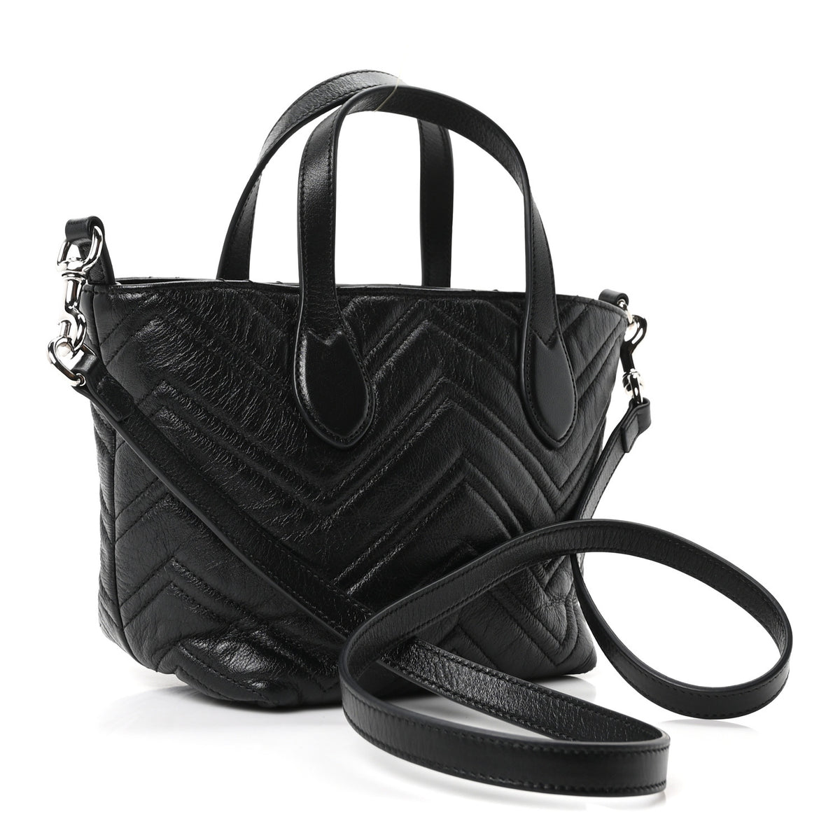 Gucci Nappa Chevron Matelasse Small GG Marmont Tote Bag Black 3 of 10