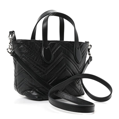 Gucci Nappa Chevron Matelasse Small GG Marmont Tote Bag Black 3 of 10