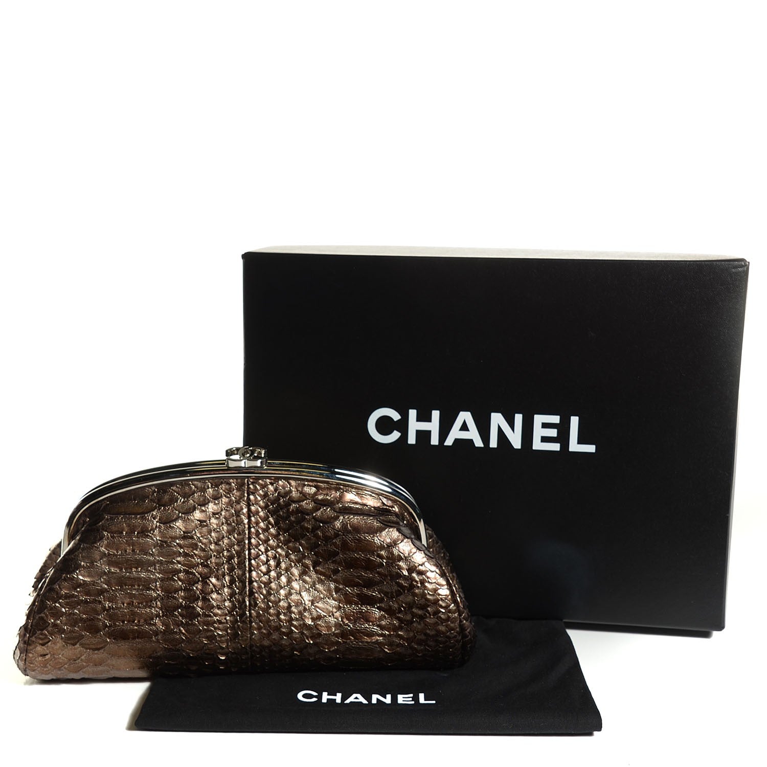 Chanel Metallic Python Timeless Clutch Khaki 4 of 7