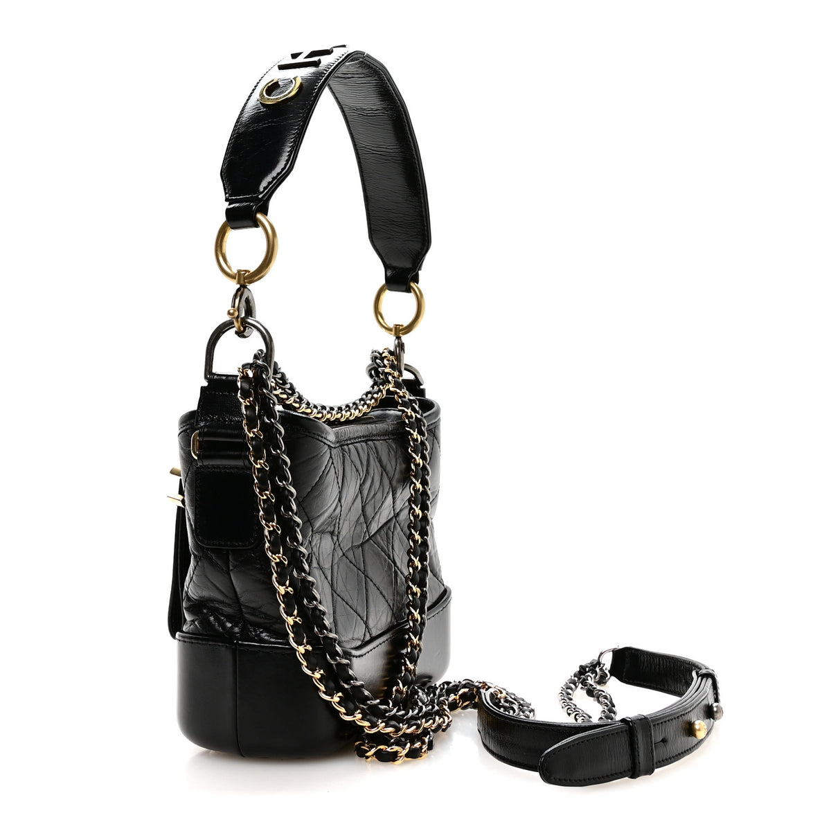 Chanel Aged Calfskin Quilted Small Gabrielle Logo Hobo Black 3 of 11