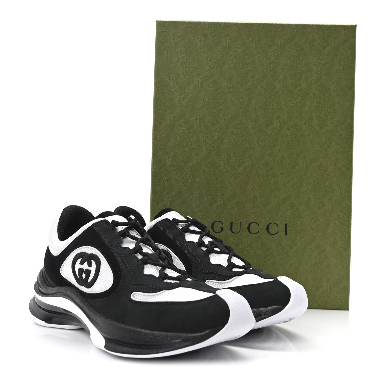 Gucci Technical Knit Fabric Suede Calfskin Mens Gucci Run Sneakers 11.5 Black White 9 of 9