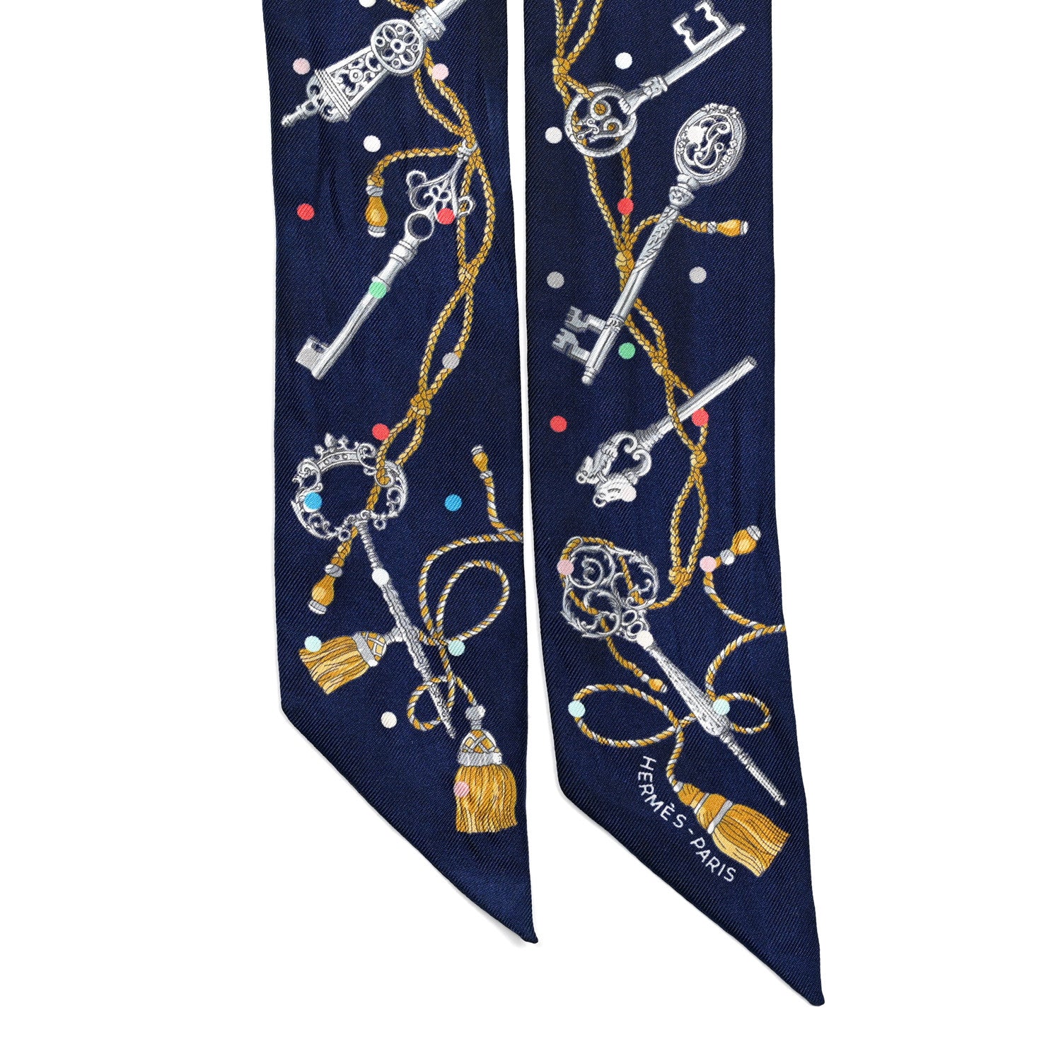 Hermes Silk Les Cles A Pois Twilly Marine Gris Argent 2 of 4