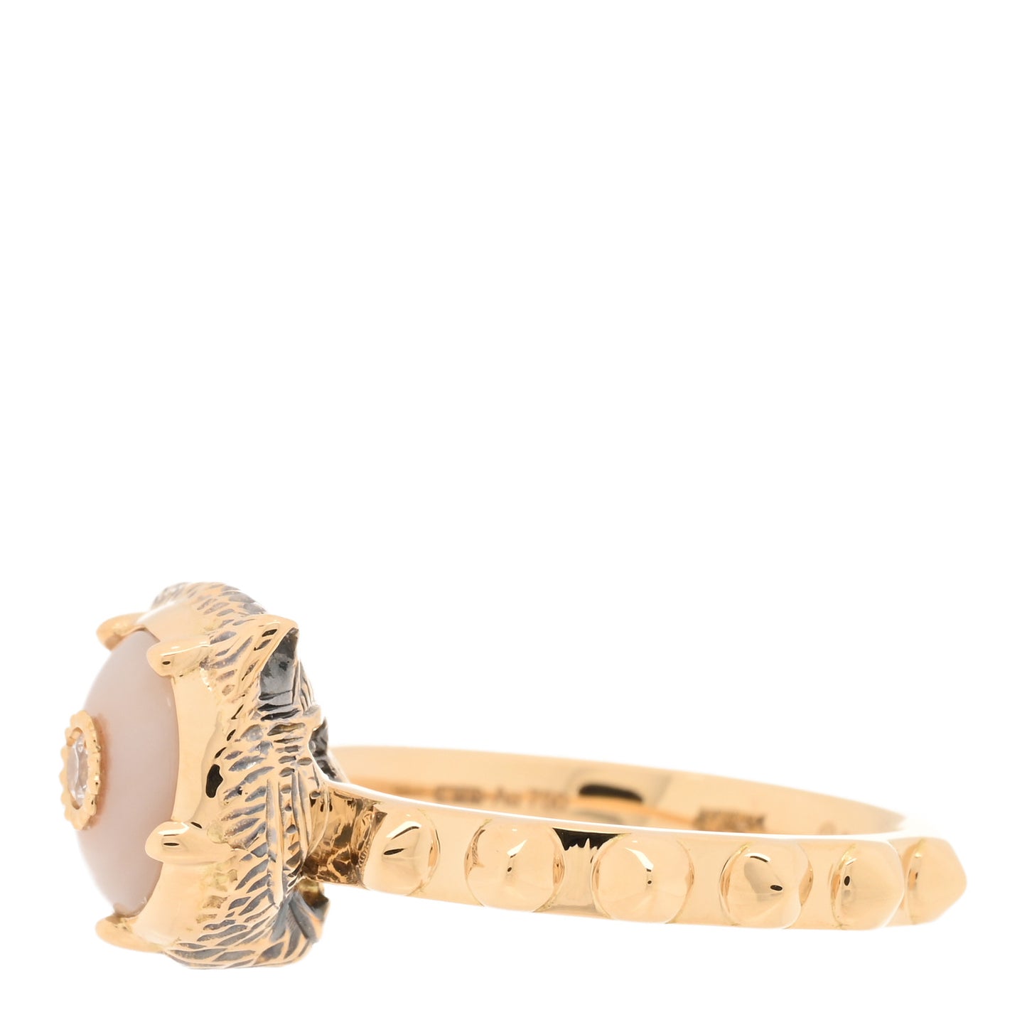 18K Yellow Gold Pink Opal Diamond Le Marché Des Merveilles Feline Ring 53 6.25