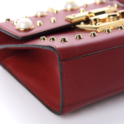 Gucci Calfskin Studded Small Padlock Shoulder Bag Hibiscus Red 8 of 12