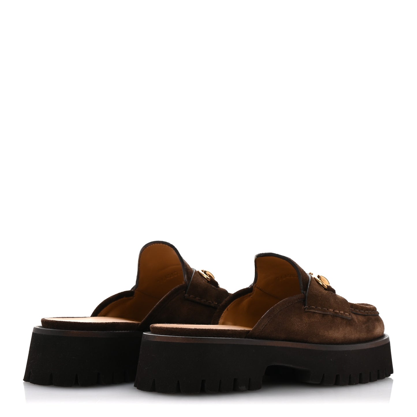 Suede Horsebit Platform Mules 36 Washed Brown