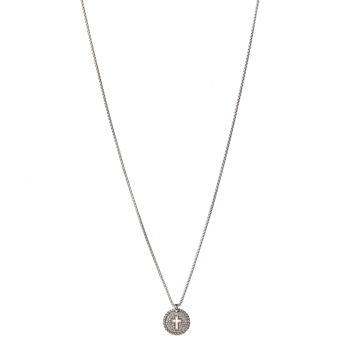 Sterling Silver 18K Yellow Gold Diamond Cable Collectibles Cross Charm Pendant Necklace