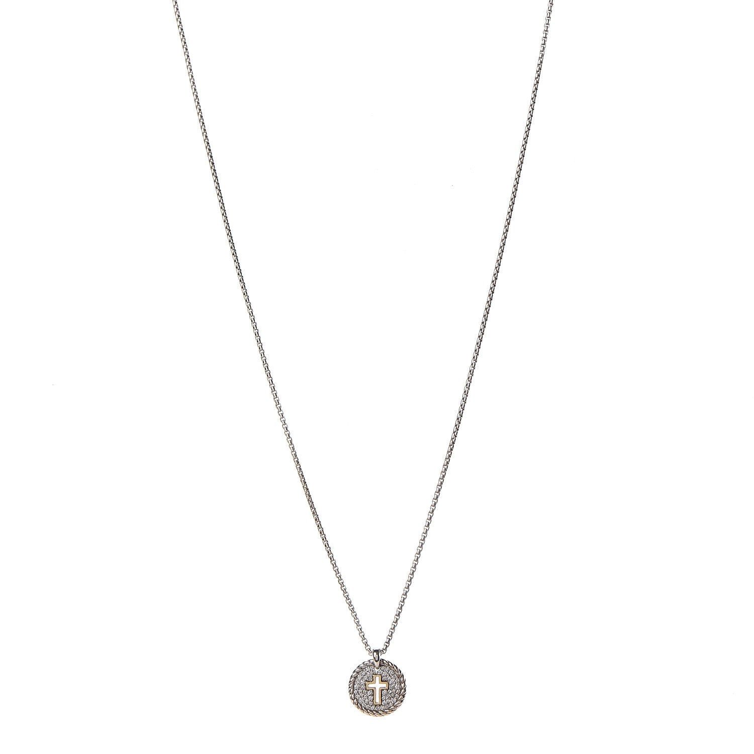 David Yurman Sterling Silver 18K Yellow Gold Diamond Cable Collectibles Cross Charm Pendant Necklace 1 of 6