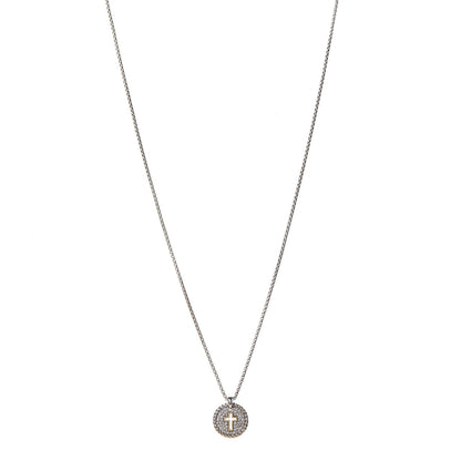 David Yurman Sterling Silver 18K Yellow Gold Diamond Cable Collectibles Cross Charm Pendant Necklace 1 of 6