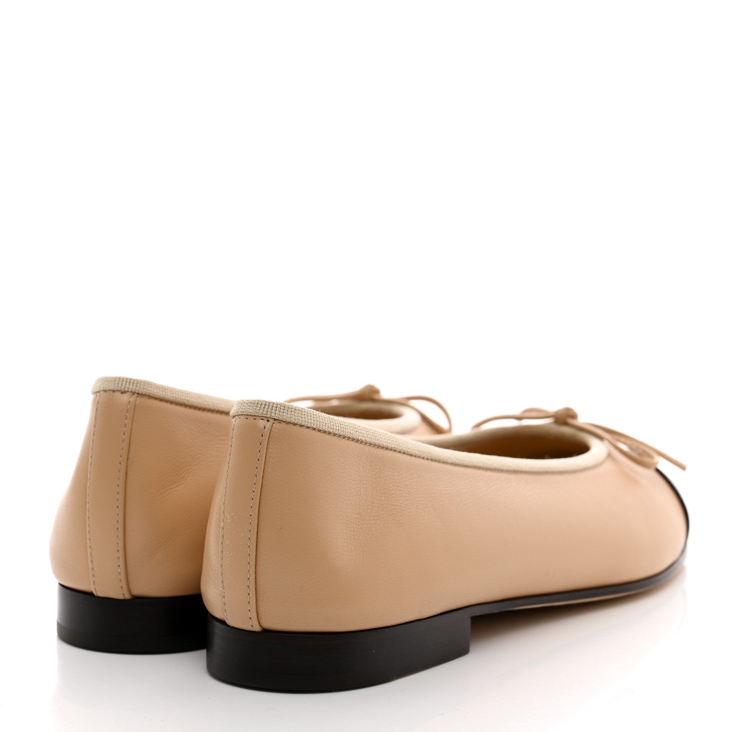 Chanel Lambskin Cap Toe CC Ballerina Flats 37.5 Beige Black 4 of 9