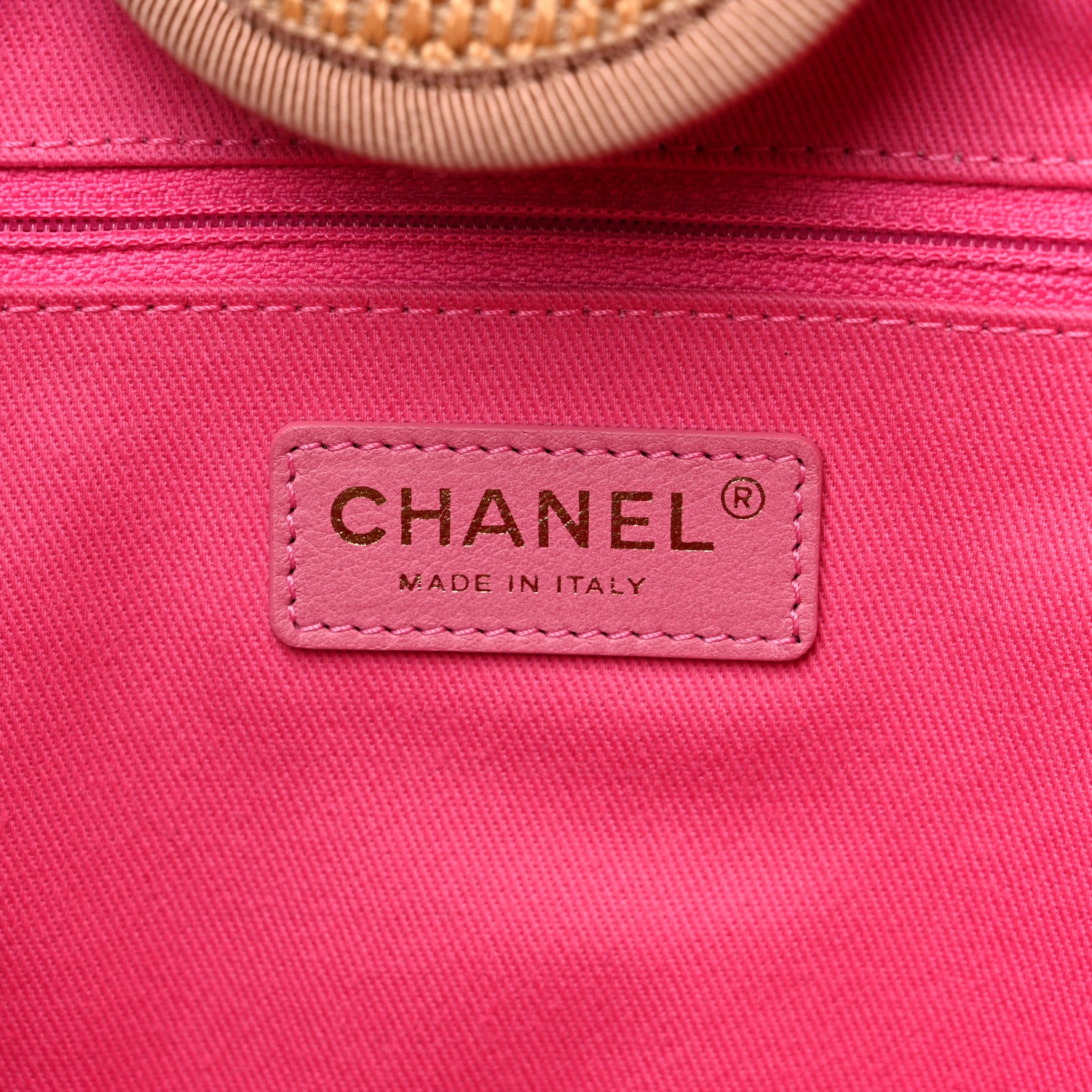 Chanel Straw Raffia Calfskin Striped Medium Deauville Tote Dark Beige Fuchsia Navy Blue 6 of 10