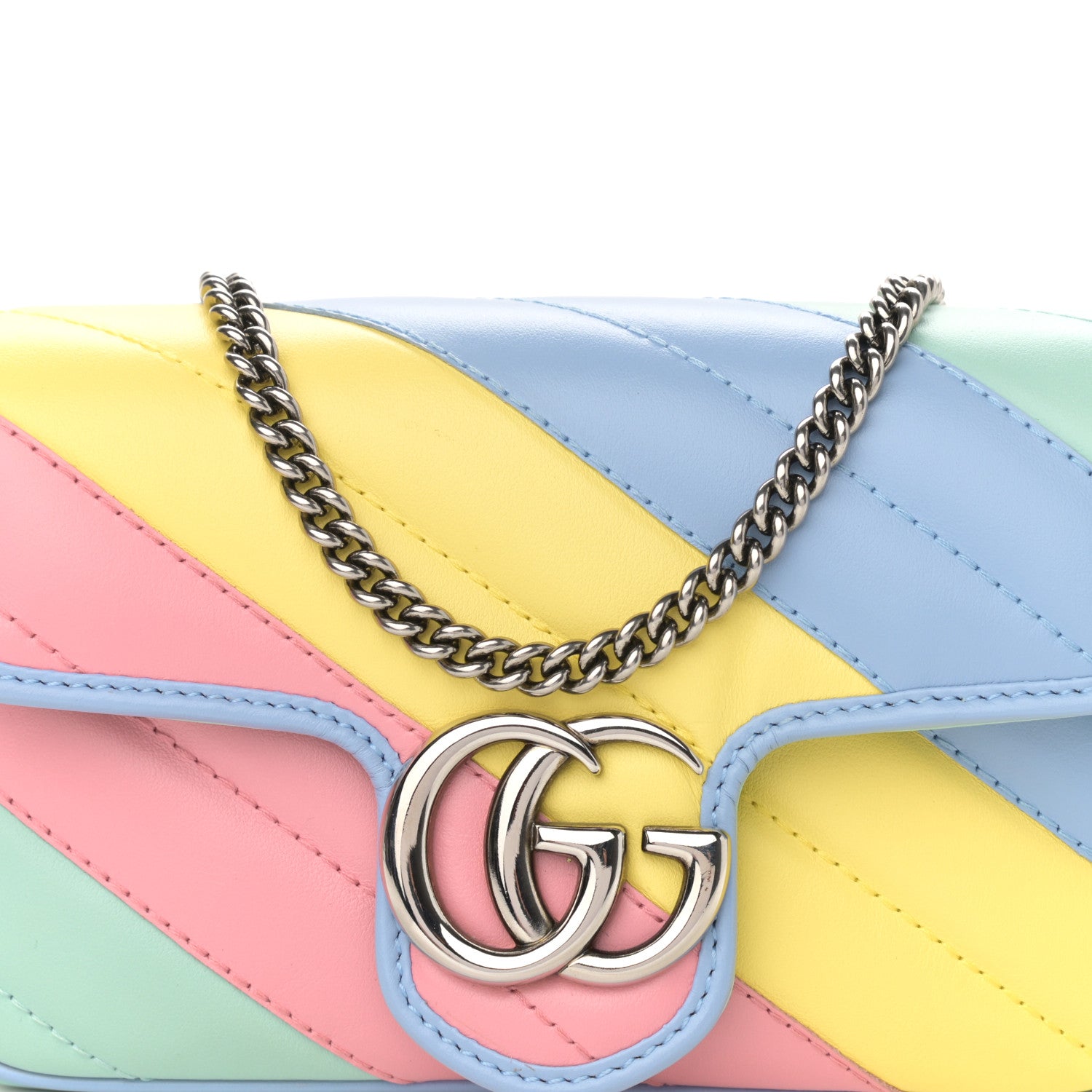 Gucci Calfskin Matelasse Diagonal Super Mini GG Marmont Shoulder Bag Multicolor Pastel 8 of 11