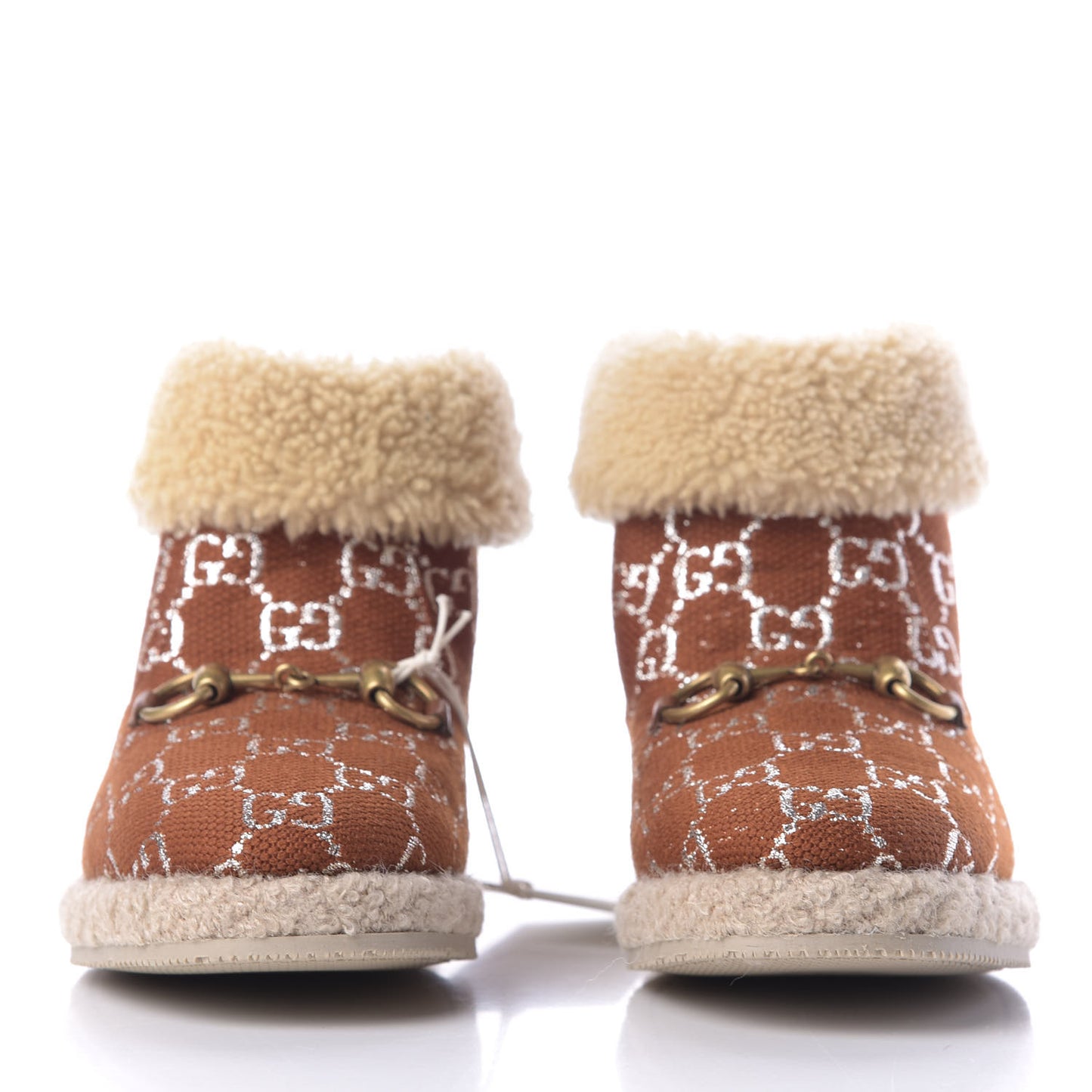 Canvas Wool Lame GG Monogram Womens Fria Horsebit Ankle Boots 36 Burnt Orange Silver Butterscotch