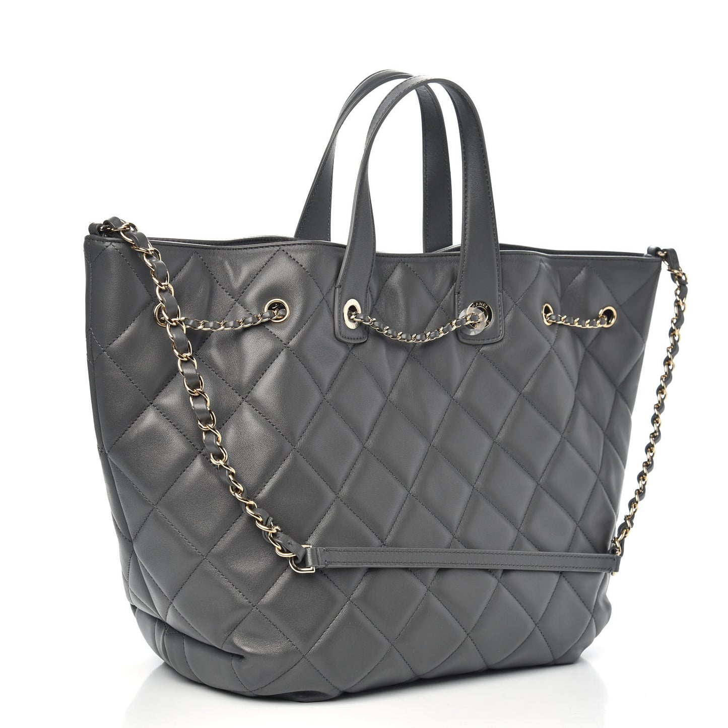 Lambskin Quilted CC Dweller Drawstring Tote Grey