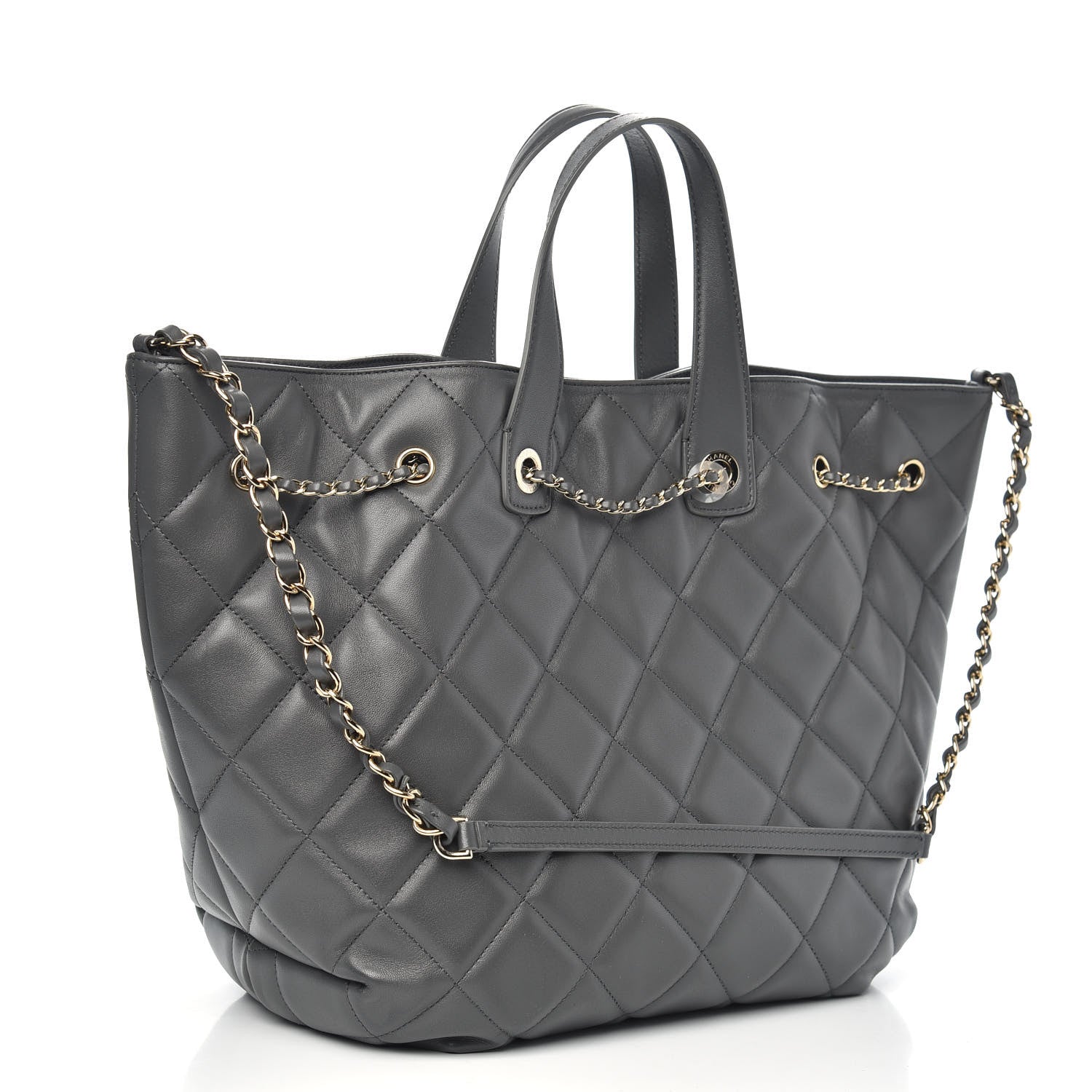 Chanel Lambskin Quilted CC Dweller Drawstring Tote Grey 3 of 9