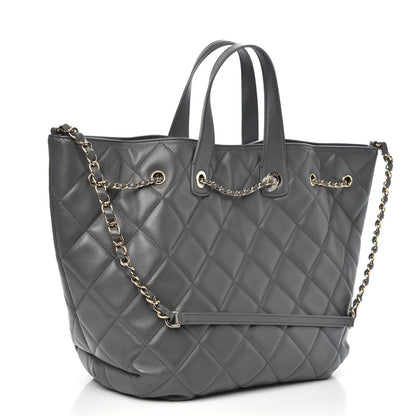 Chanel Lambskin Quilted CC Dweller Drawstring Tote Grey 3 of 9
