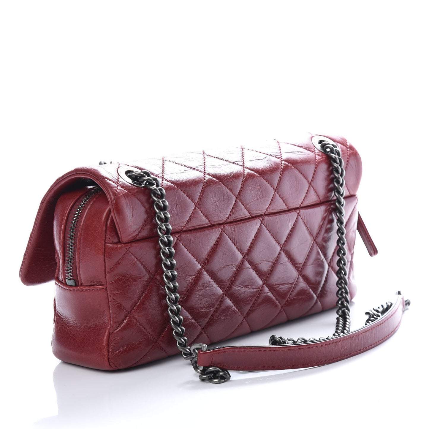 Glazed Calfskin Quilted Medium Duo Color Flap Dark Red