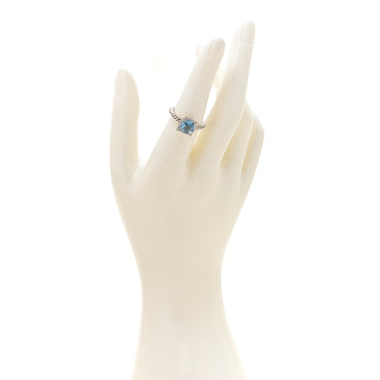 David Yurman Sterling Silver Diamond Blue Topaz 7mm Petite Chatelaine Pave Bezel Ring 54 6.75 2 of 5