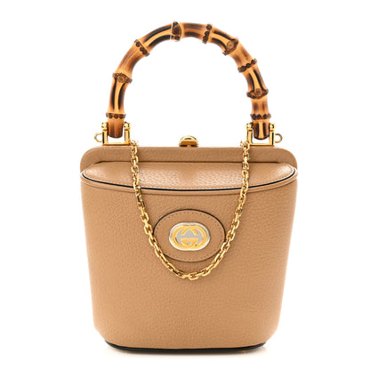 Gucci Textured Dollar Calfskin Bamboo Mini Marina Bucket Bag Natural Tan 1 of 10