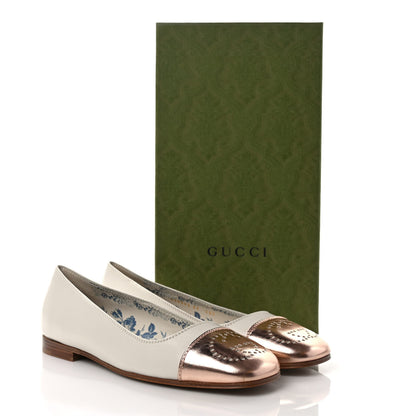 Gucci Metallic Nappa Goatskin Perforated Interlocking G Ballet Flats 37 Salmone Mystic White 8 of 8