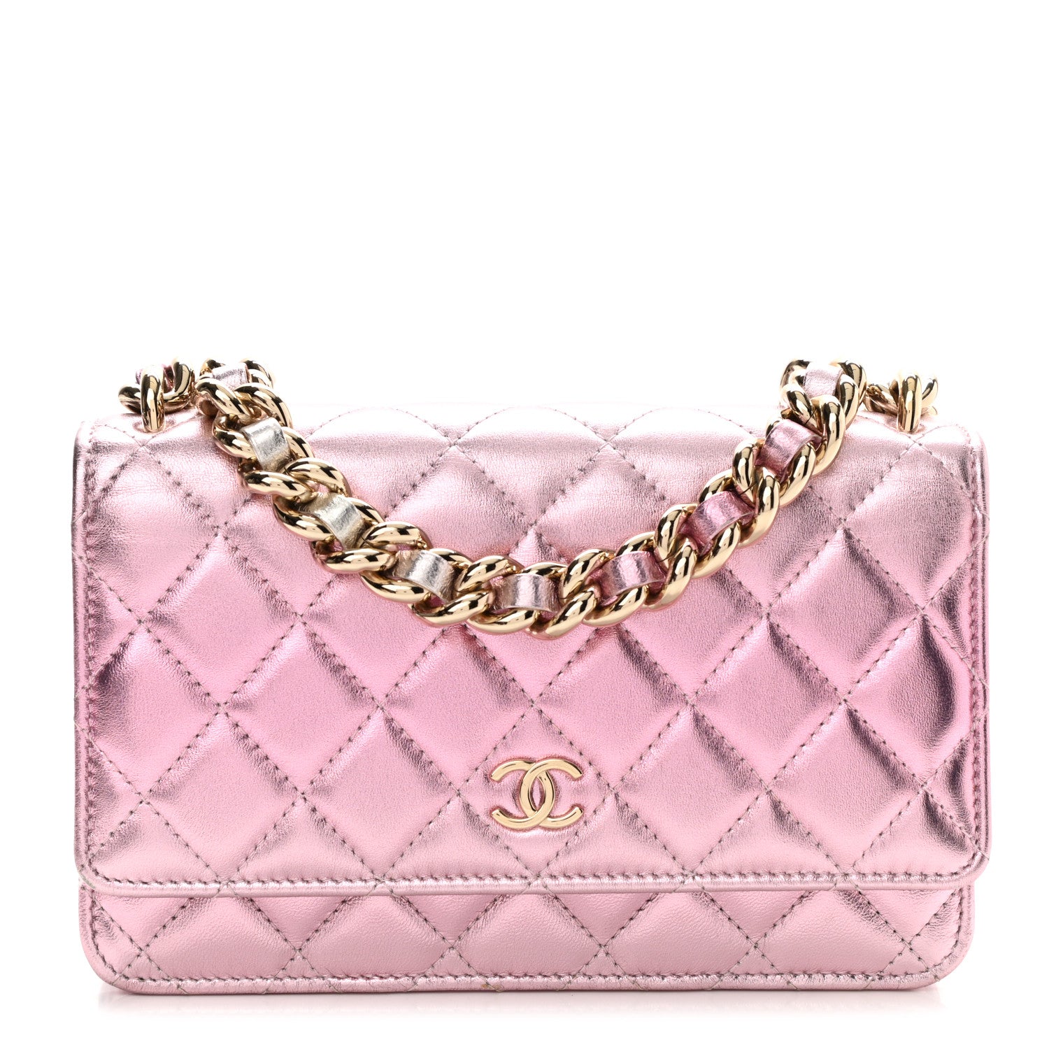 Chanel Gradient Metallic Lambskin Quilted Like A Wallet Wallet On Chain WOC Gold Pink 1 of 11
