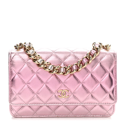 Chanel Gradient Metallic Lambskin Quilted Like A Wallet Wallet On Chain WOC Gold Pink 1 of 11