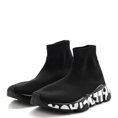 Balenciaga Neoprene Knit Womens Speed Graffiti Sneakers 36 Black White 3 of 10
