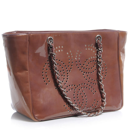 Chanel Patent Perforated CC Shopping Tote Pink 3 of 8