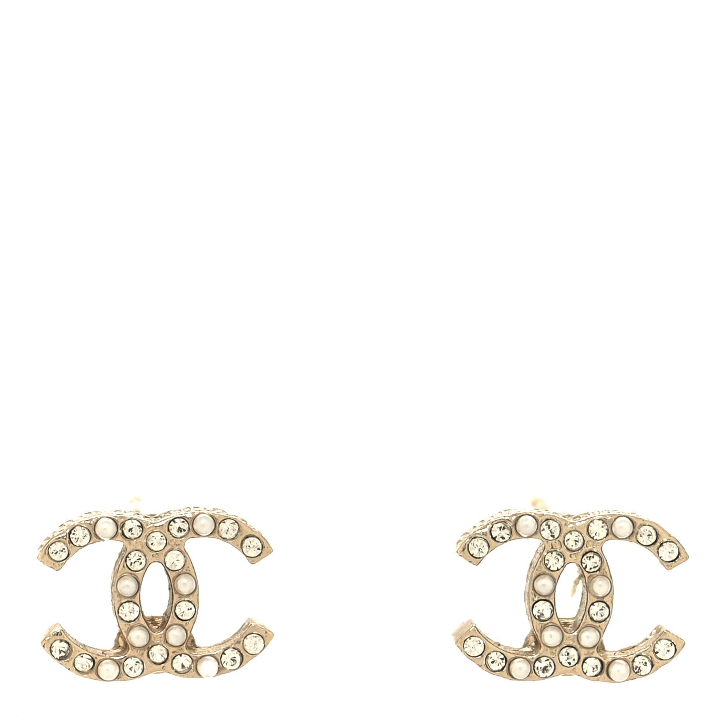 Pearl Crystal CC Charms Stud Earrings Light Gold