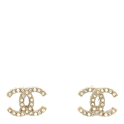Chanel Pearl Crystal CC Charms Stud Earrings Light Gold 1 of 4