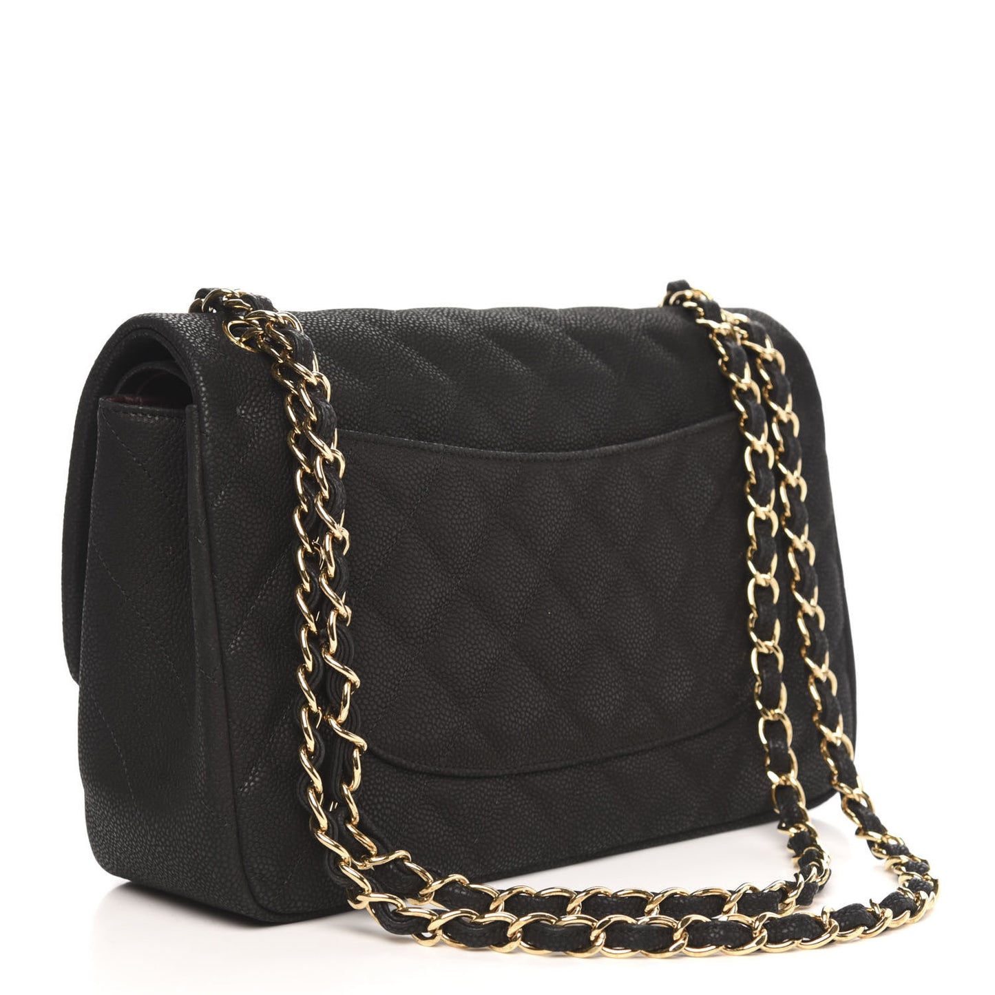 Iridescent Caviar Quilted Jumbo Double Flap Black