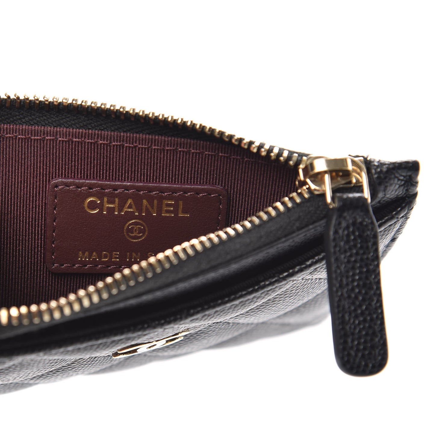 Caviar Quilted CC Zip Card Holder Black