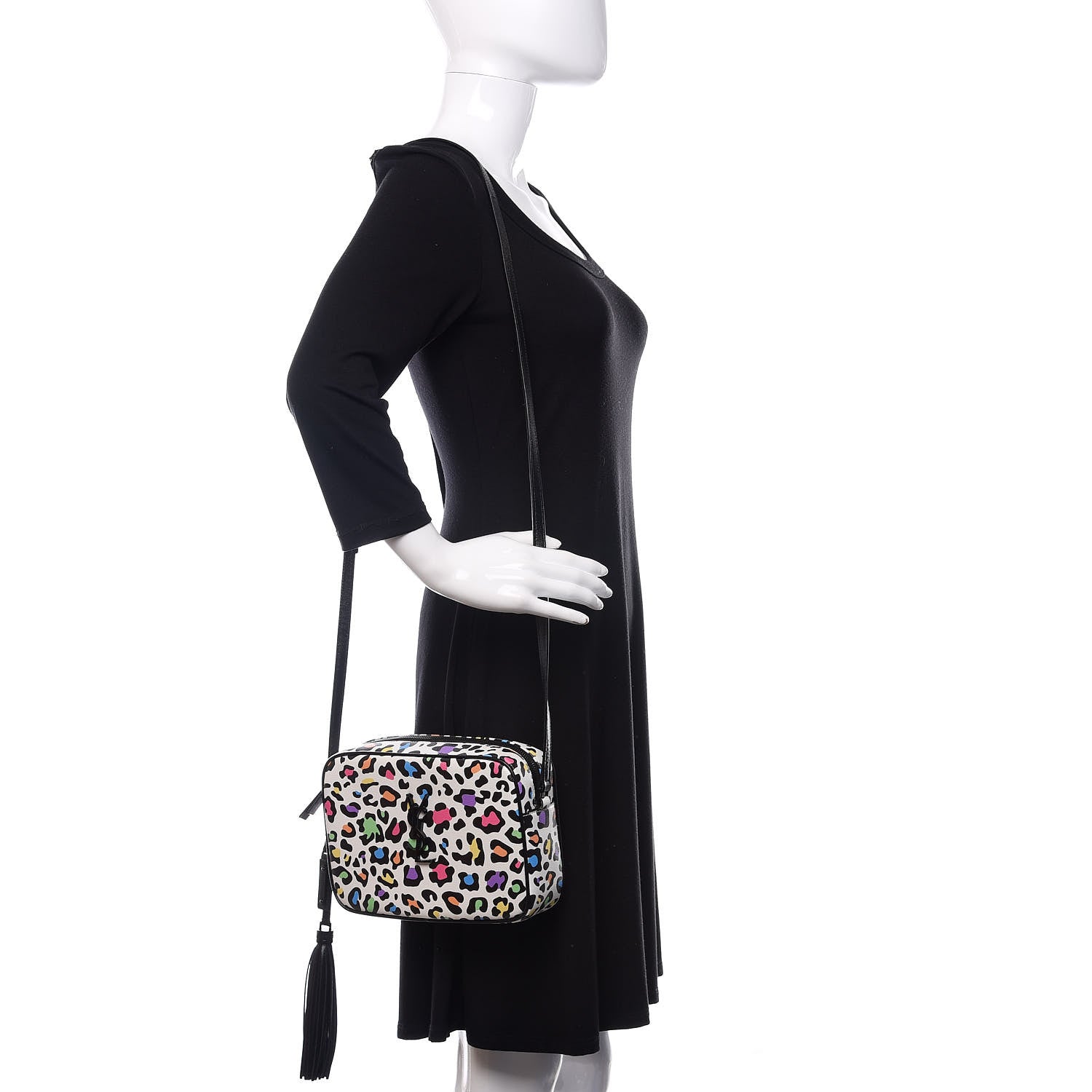 Saint Laurent Grain De Poudre Medium Classic Monogram Multicolor Leopard Print Camera Bag Black 2 of 11