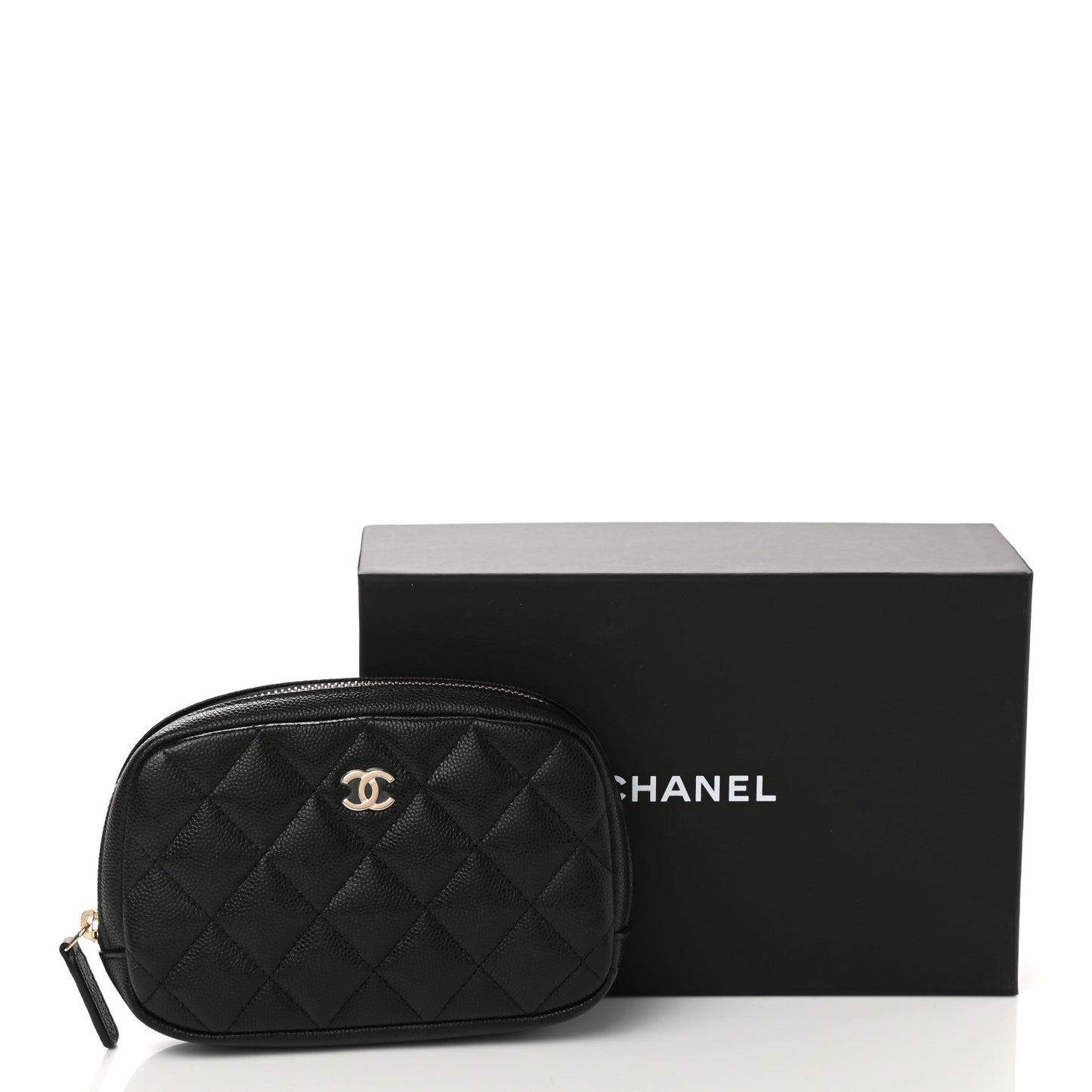 Caviar Quilted Small Curvy Pouch Cosmetic Case Black