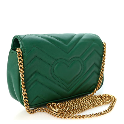 Gucci Calfskin Matelasse Super Mini GG Marmont Shoulder Bag Emerald Green 3 of 11