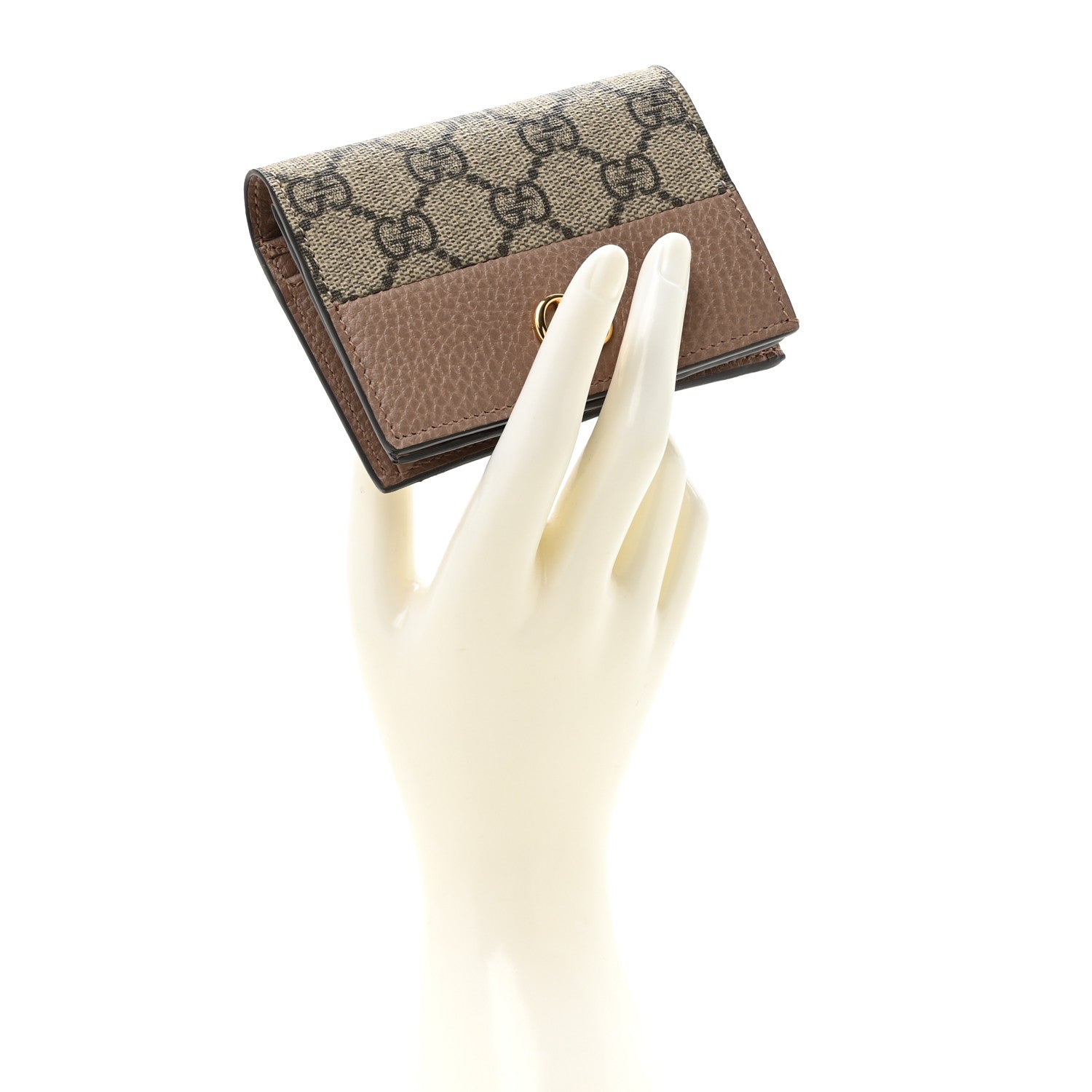 Gucci Dollar Calfskin GG Supreme Monogram GG Marmont Card Case Porcelain Rose Beige Ebony 2 of 10