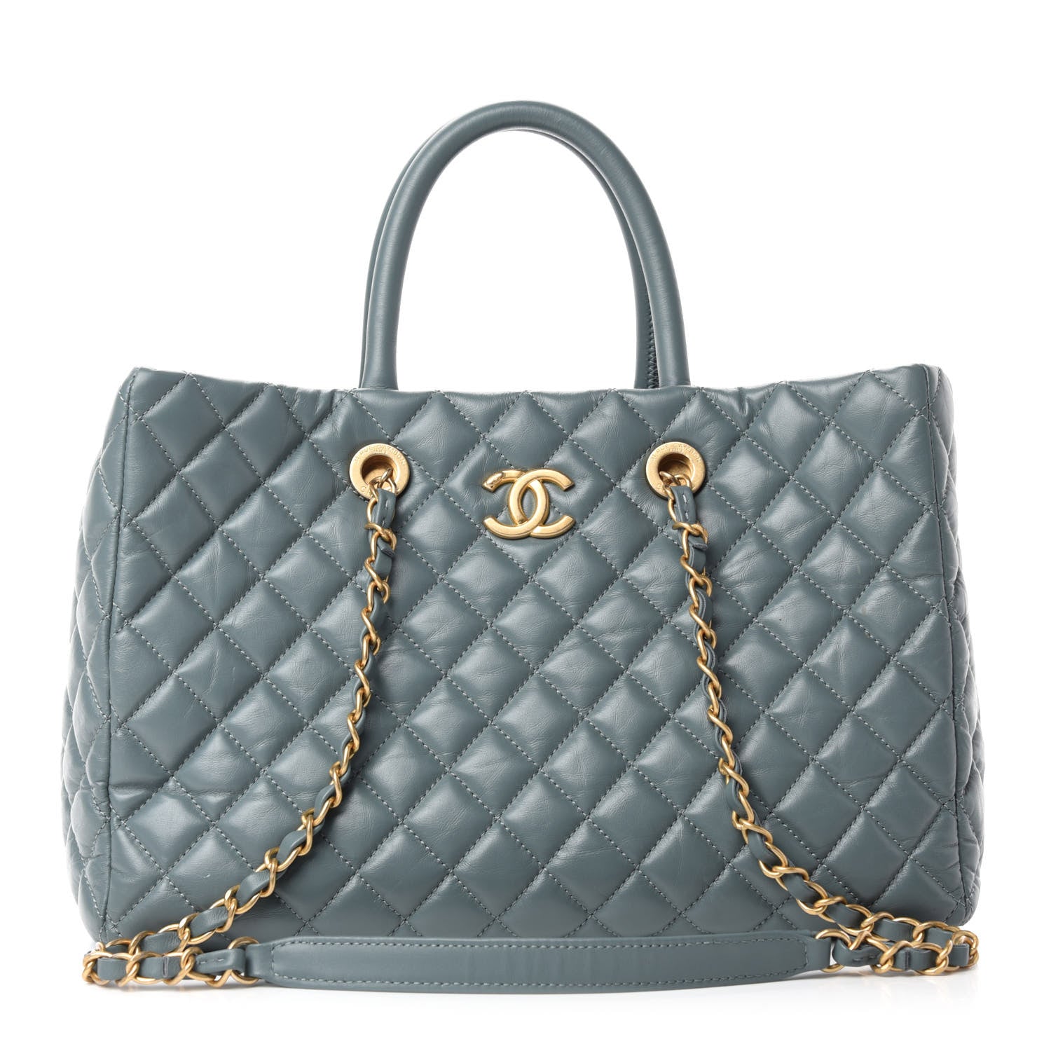Chanel Aged Calfskin Quilted Coco Handle Shopping Tote Blue 1 of 11