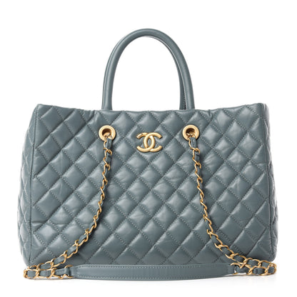 Chanel Aged Calfskin Quilted Coco Handle Shopping Tote Blue 1 of 11