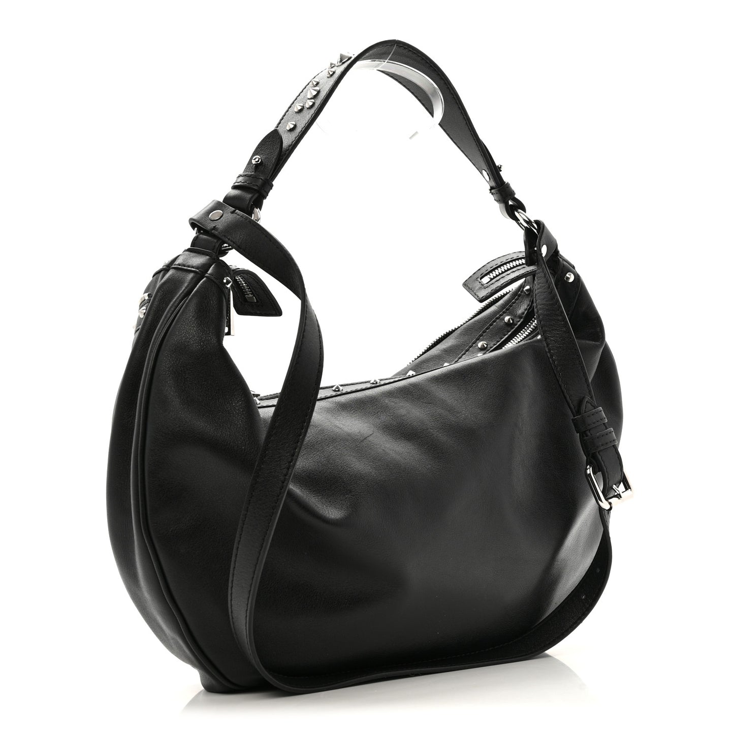 Calfskin Studded Medium Repeat Zip Hobo Black