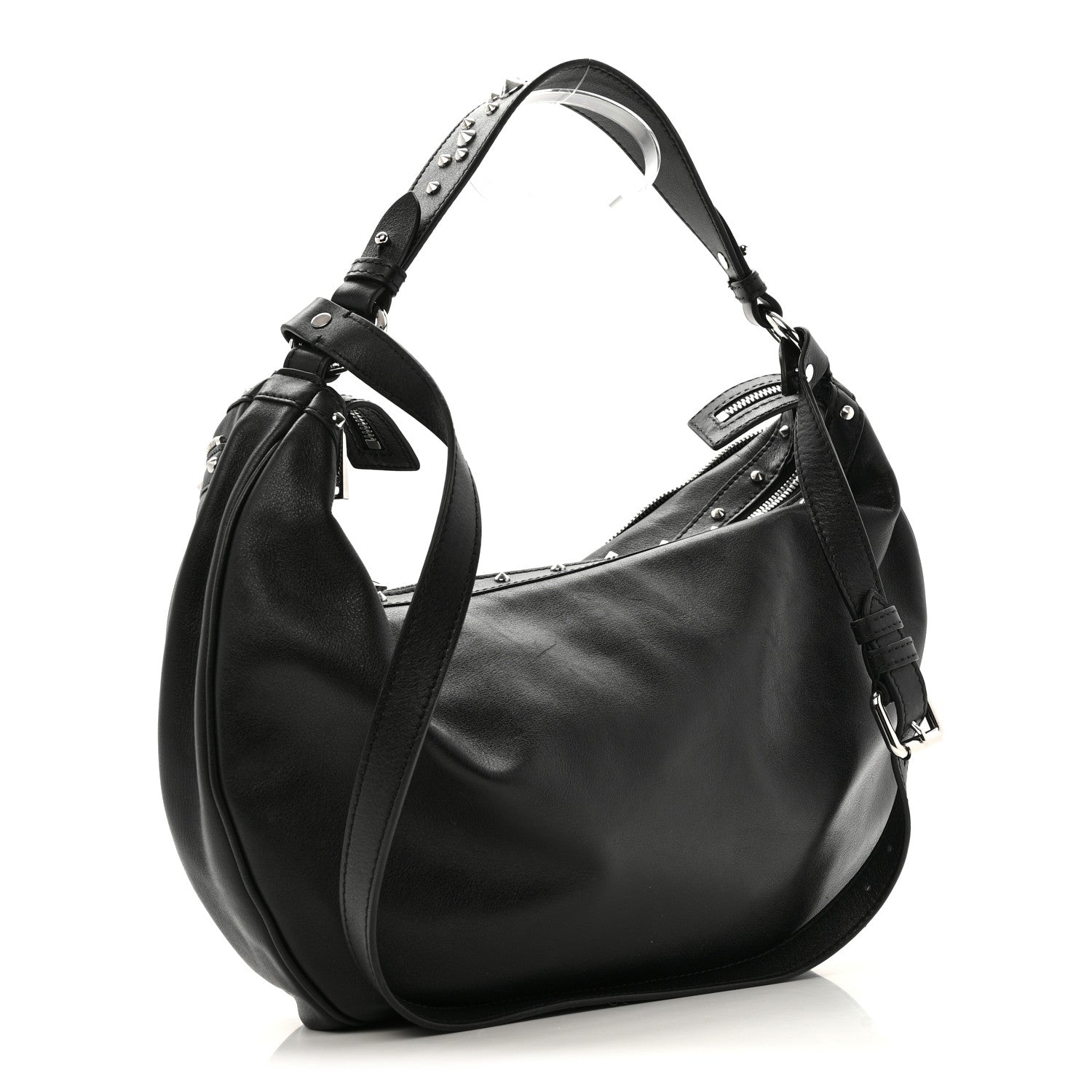 Versace Calfskin Studded Medium Repeat Zip Hobo Black 3 of 14