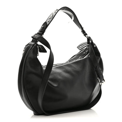 Versace Calfskin Studded Medium Repeat Zip Hobo Black 3 of 14