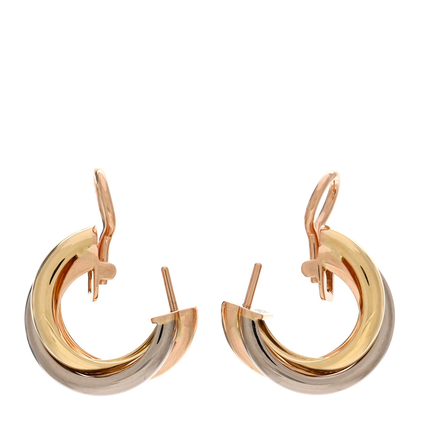 18K Pink Yellow White Gold Classic Trinity Hoop Earrings
