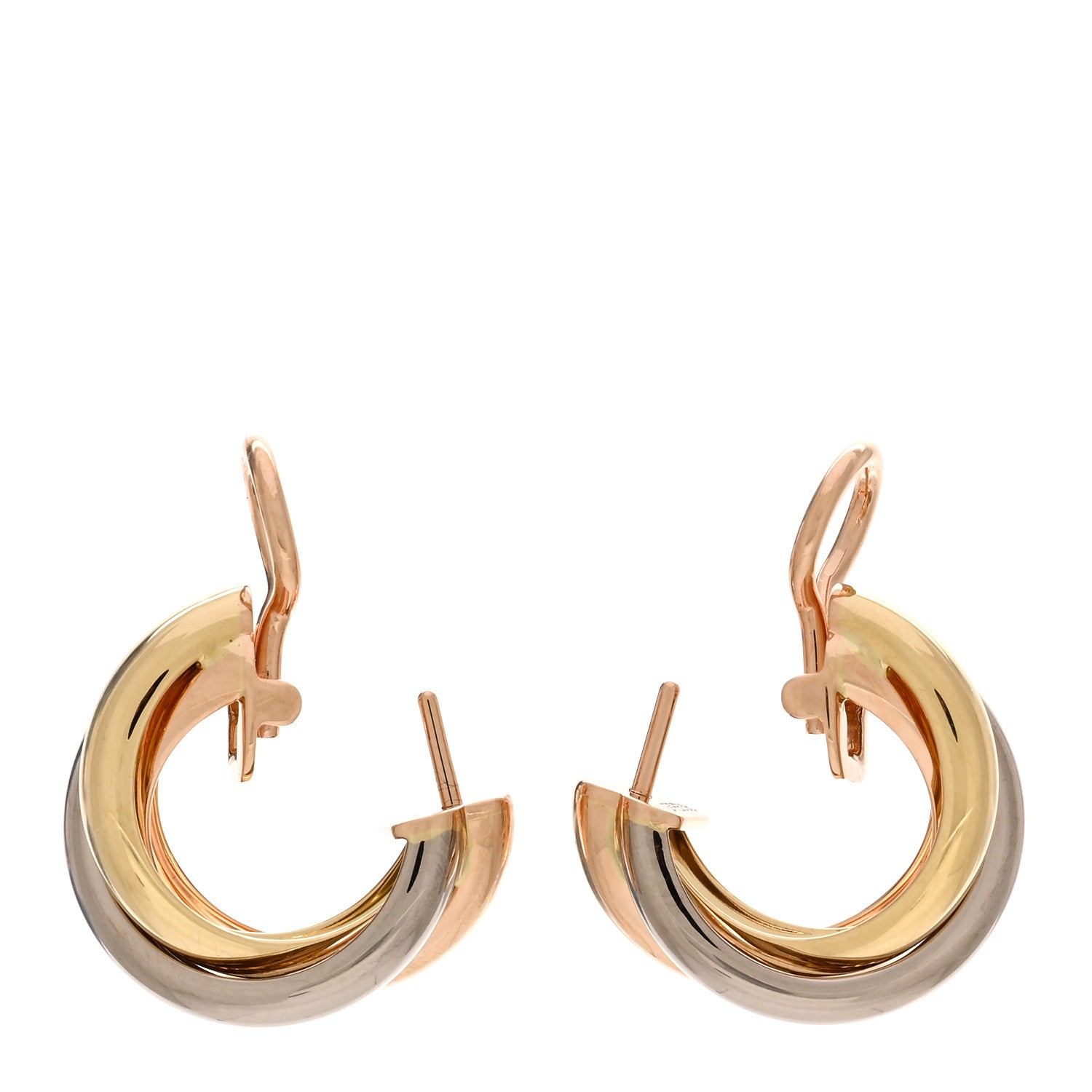 Cartier 18K Pink Yellow White Gold Classic Trinity Hoop Earrings 3 of 5
