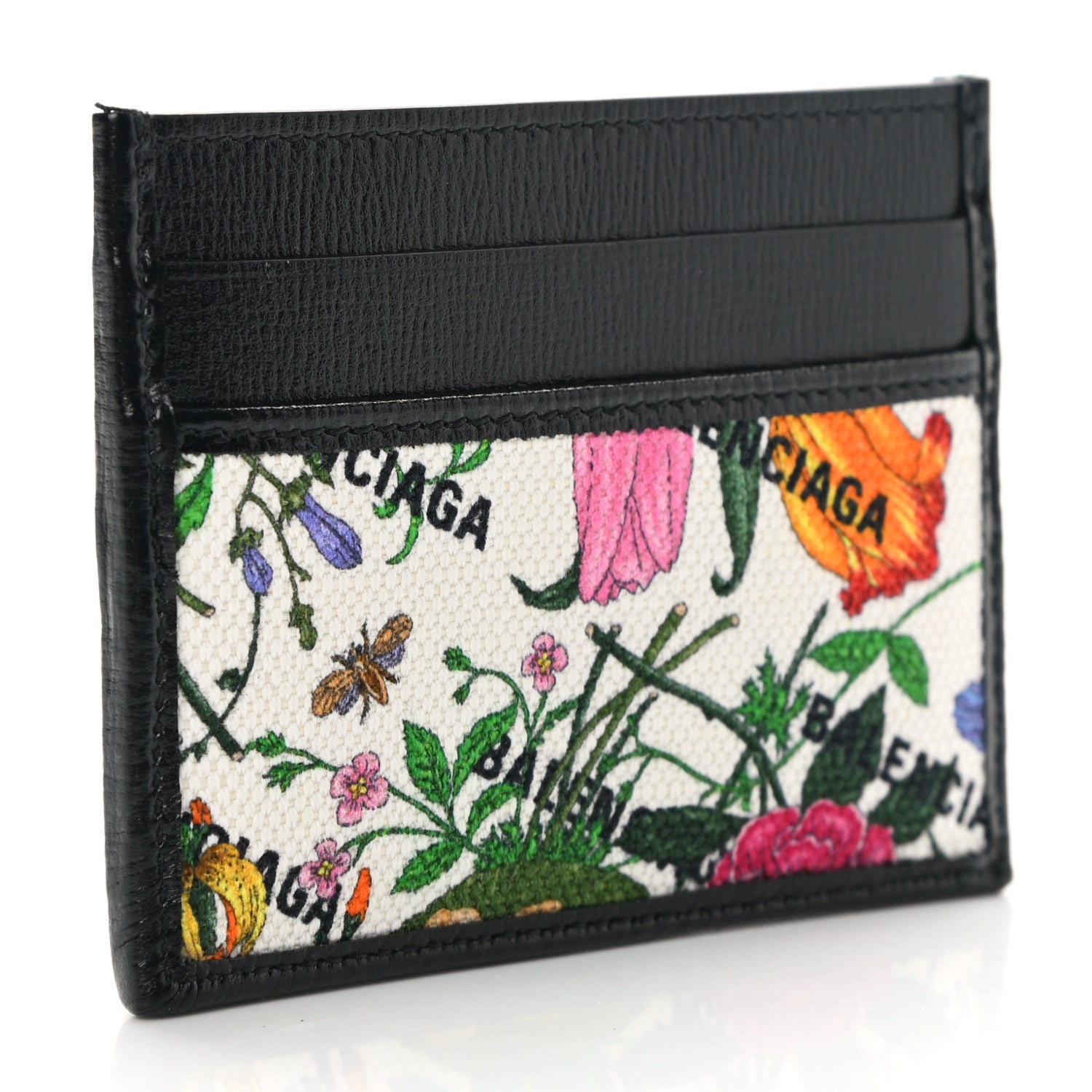 Balenciaga X GUCCI Canvas Azalea Calfskin Flora Logo Print Neo Classic Card Holder White Multicolor Black 3 of 7