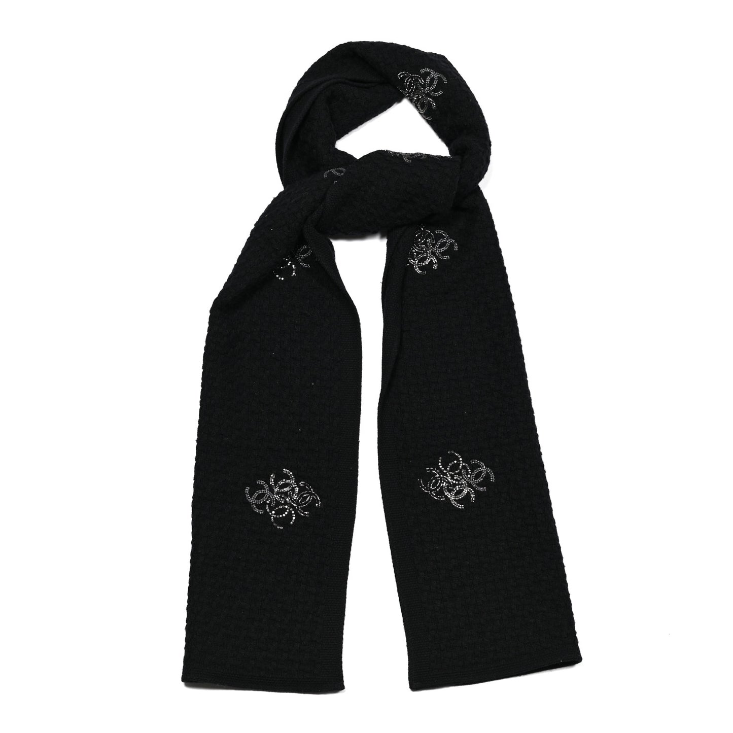 Cashmere Crystal Logo Scarf Black