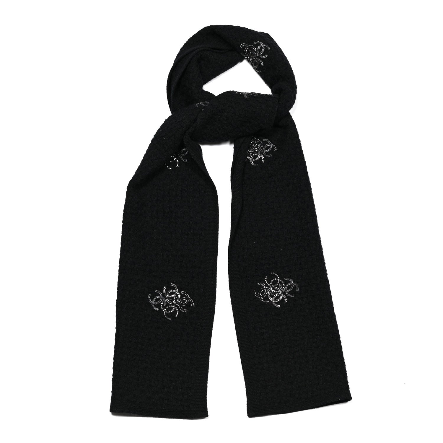 Chanel Cashmere Crystal Logo Scarf Black 1 of 4