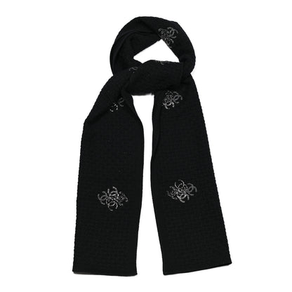 Chanel Cashmere Crystal Logo Scarf Black 1 of 4