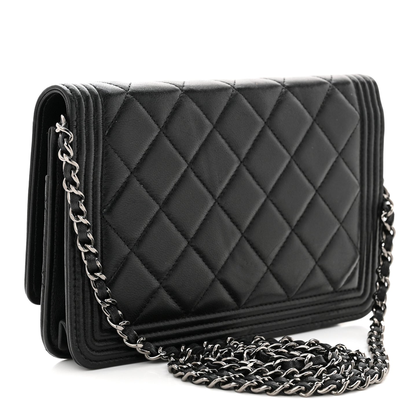 Lambskin Quilted Boy Wallet On Chain WOC Black