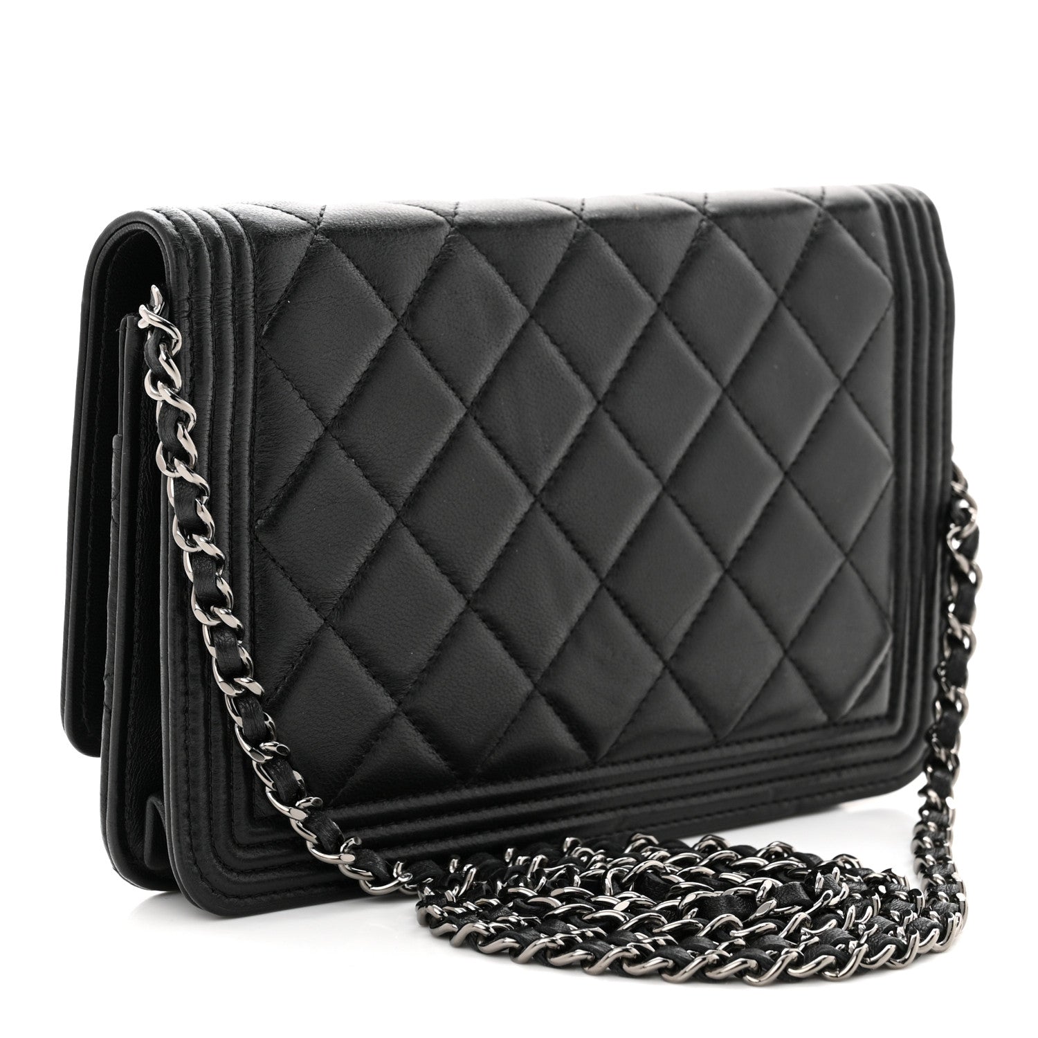 Chanel Lambskin Quilted Boy Wallet On Chain WOC Black 3 of 11